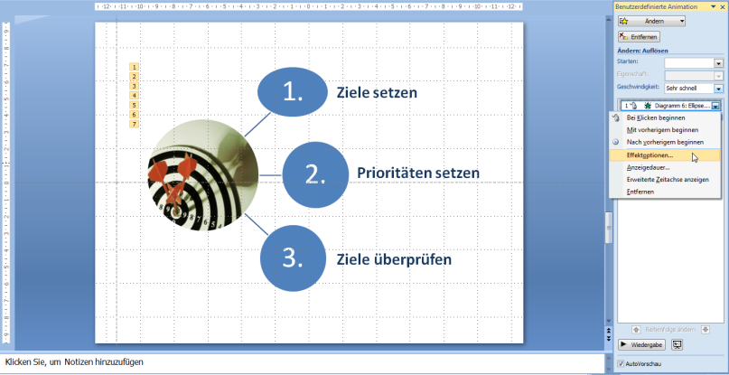 Texte und Objekte abblenden Animation Ergebnis Effektoptionen Registerkarte: