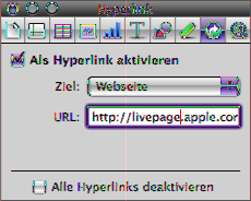Verknüpfen mit einer Webseite Sie können einen Hyperlink hinzufügen, über den eine Webseite in Ihrem Standard- Webbrowser geöffnet wird.
