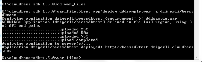 13.1 WAR-FILE DEPLOYMENT 13.1.3.2 War-Datei deployen Mit der Bees-Console ins Verzeichnis mit der gewünschte War-Datei wechseln.