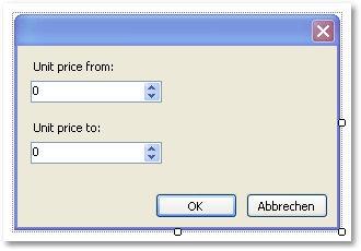 Beispiel 7: Automatische Filterung nach Bereich Das vorherige Beispiel wird genutzt um zu demonstrieren, wie Produkte, mit den Kosten in den angegebenenn Bereichen, gedruckt werden können.