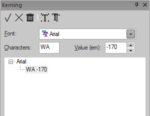 210 Wenn Sie auf "Übernehmen" klicken, wird die Änderung in die Kerningtabelle gespeichert.