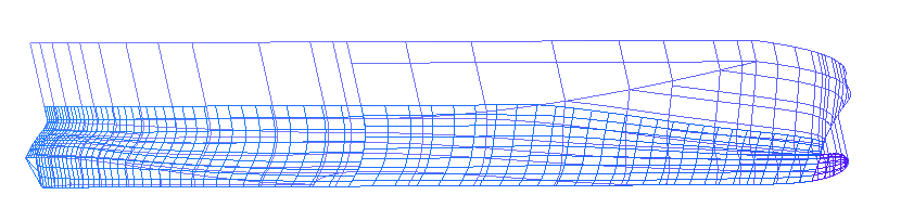 Abbildung 6: Grobes Körpernetz des RoPax 2000 für die CFD-Rechnung. Paneellänge: 2 Abbildung 7: Mittleres Körpernetz des RoPax 2000 für die CFD-Rechnung.