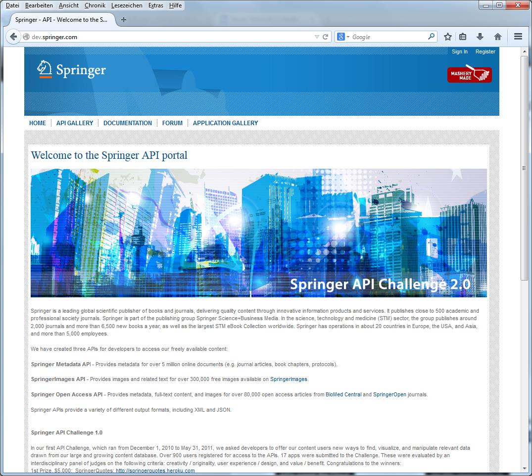 Beispiel: Springer API Portal dev.springer.