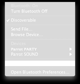 Herstellung der Verbindung mit der Bluetooth-Software für Mac 1. Klicken Sie auf das Icon Bluetooth oben rechts auf Ihrem Bildschirm. > Es erscheint das nebenstehende Verbindungsfenster. 2.