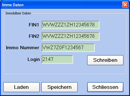 Sie erhalten dann folgendes Fenster: Hier haben Sie die Möglichkeit, die angezeigten Immobilizerdaten zu ändern.