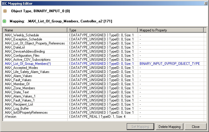 72 Der WAGO-Software 759 3.2.4.3.2 Internal Mapping Als Internal Mapping wird die Zuordnung von BACnet-Eigenschaften auf IEC- Variablen verstanden, die keine BACnet-Eigenschaften sind.