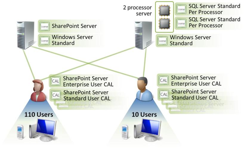SharePoint Server Enterprise CALs Da das Management von Trey Research BI unternehmensweit bereitstellen will, werden - zusätzlich zu den erforderlichen SharePoint Server Standard-CALs - für alle 120