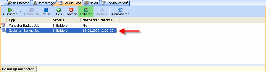 der oberen Leiste auf Backup-Jobs.