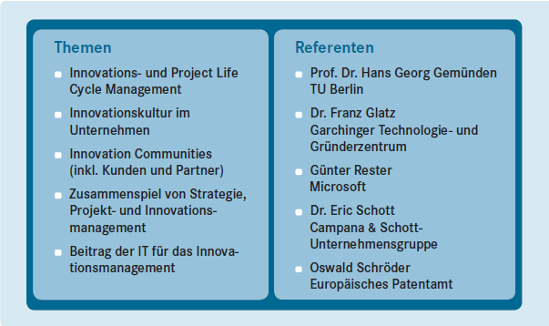 Lernen Sie aktuelle Ansätze zum Innovationsmanagement von Experten kennen! Expertenforum Innovationsmanagement Veranstaltungsinfo Wann: 1.