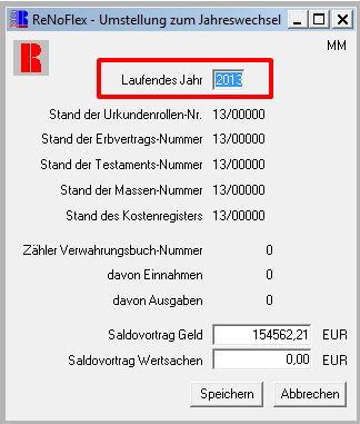 Nach Ausdruck aller erforderlichen Listen erhalten sie die Übersicht zum Stand der einzelnen Rollen. Wichtig ist, dass Sie im Datenfeld Laufendes Jahr von 2012 auf 2013 umstellen.