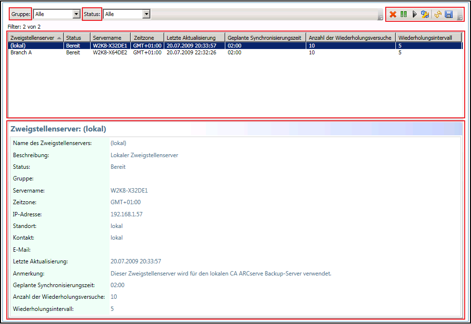 Benutzeroberflächen von Global Dashboard Verwenden des Bildschirms "Zweigstellenverwaltung" Der Bildschirm "Zweigstellenverwaltung" wird über den Abschnitt "Tasks" im linken Fensterbereich des