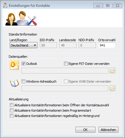 6.3 Kontaktverwaltung des SPEX-Clients Mit dem SPEX-Client besteht die Möglichkeit, Kontaktdaten aus Outlook und/oder dem Windows-Adressbuch bzw. aus PST oder WAB Dateien zu nutzen.