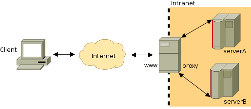 Arten von Proxy Server Konfigurationen Reverse Proxy Merkmale Client sieht nur den Proxy (alias