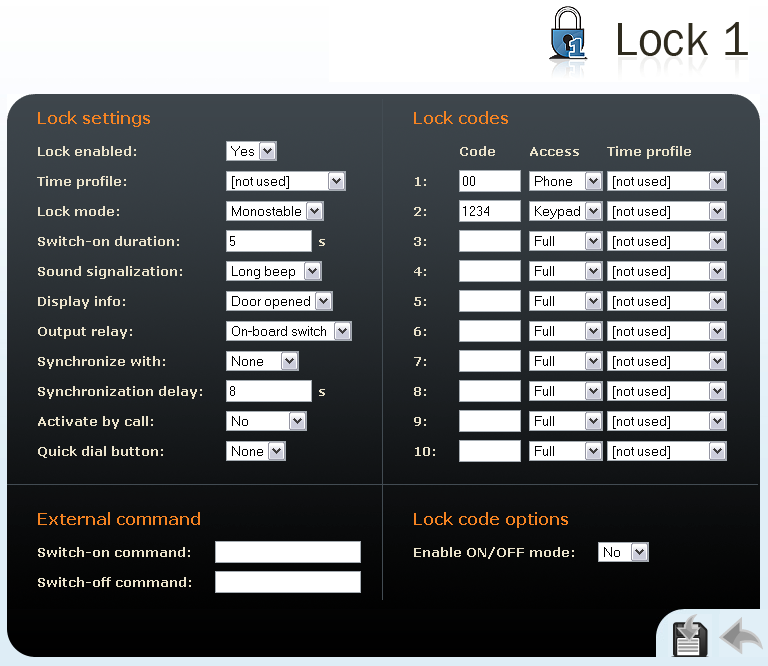 Konfiguration 3.3 Türöffner - Locks Diese Menü ist zur Einstellung der Parameter der Türöffnerkontakte.