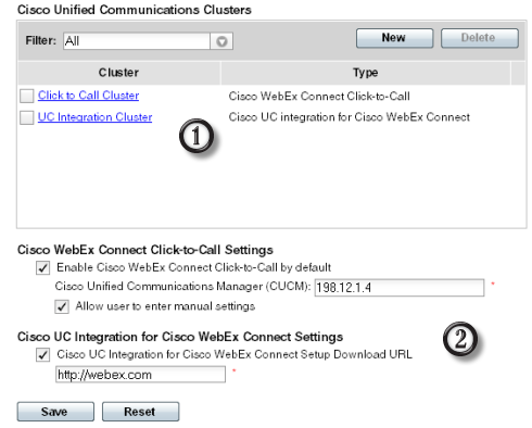 Kapitel 3: Registerkarte Konfiguration Cisco UC-Integration in Cisco WebEx Connect Sie können diese Komponenten entweder auf Cisco WebEx Connect Organization-Ebene oder durch die Erstellung eines