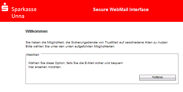 Willkommensseite mit Auswahl der Webmail-Funktion: Nachfolgend