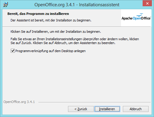 Installationshandbuch Installation unter Windows Apache OpenOffice erkennt automatisch, ob ein anderes Programm dafür vorgesehen ist, MS-Office-Dokumente zu öffnen und wird die Dateiverknüpfungen