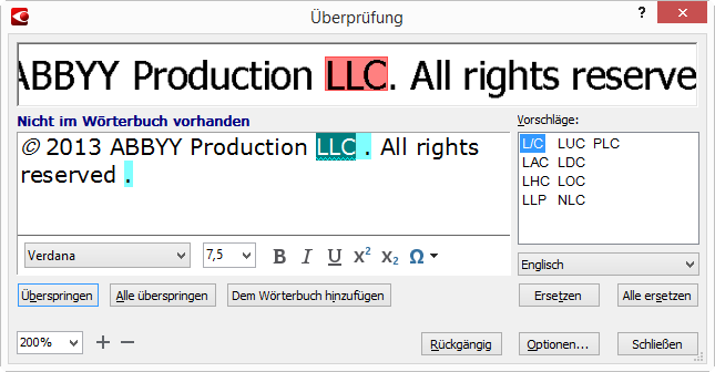 auf der Tastatur befinden. Darüber hinaus können Sie das Dialogfeld Überprüfung verwenden. Dieses Verfahren eignet sich gut zum Vergleichen des Ausgangsdokuments mit dem Ausgabedokument.