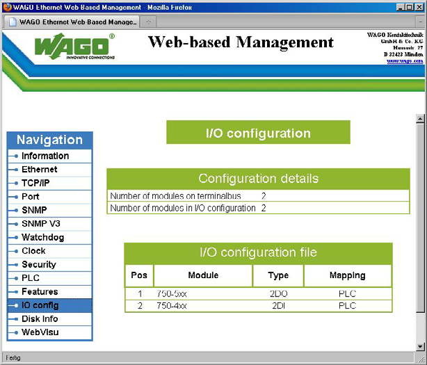 Pos: 84.53 /Serie 750 (WAGO-I/O-SYSTEM)/Web-based Management-System/Seite I/O Config/I/O Config - Bild (750-880) @ 6\mod_1264773610785_6.doc @ 49060 @ @ 1 Pos: 84.