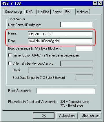 Konfigurationsumgebung einrichten A.1 DHCP/BOOTP-Server einrichten Abb. 63: Netzmaske im Konfigurationsprofil Wählen Sie die Karteikarte Boot.