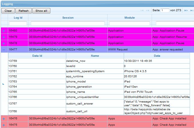 2 Problemstellung Abb. 2.6: Screenshot des Monitoring-Dienstes mit Anzeige der Modul-Daten.