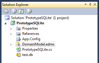 Projektstruktur Abbildung 58: Projektstruktur SQLite -Prototyp Item App.config DomainModel.edmx PrototypeSQLite.cs Test.