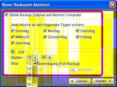 Backupset Assistent fortsetzen Sie kommen wieder auf den Eingangsdialog des Backupset Assistenten zurück. Klicken Sie auf Weiter.