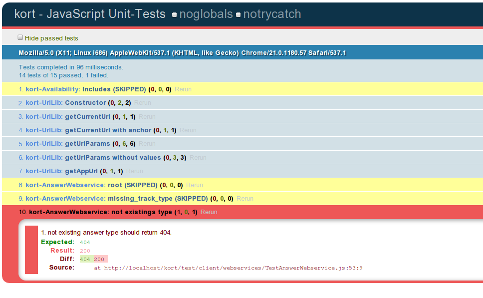 10. Backend 10.5.2. Integrationstests der Webservices mit QUnit Neben den klassischen Unit Tests, waren für die verschiedenen REST-Webservices auch noch Integrationstest nötig.