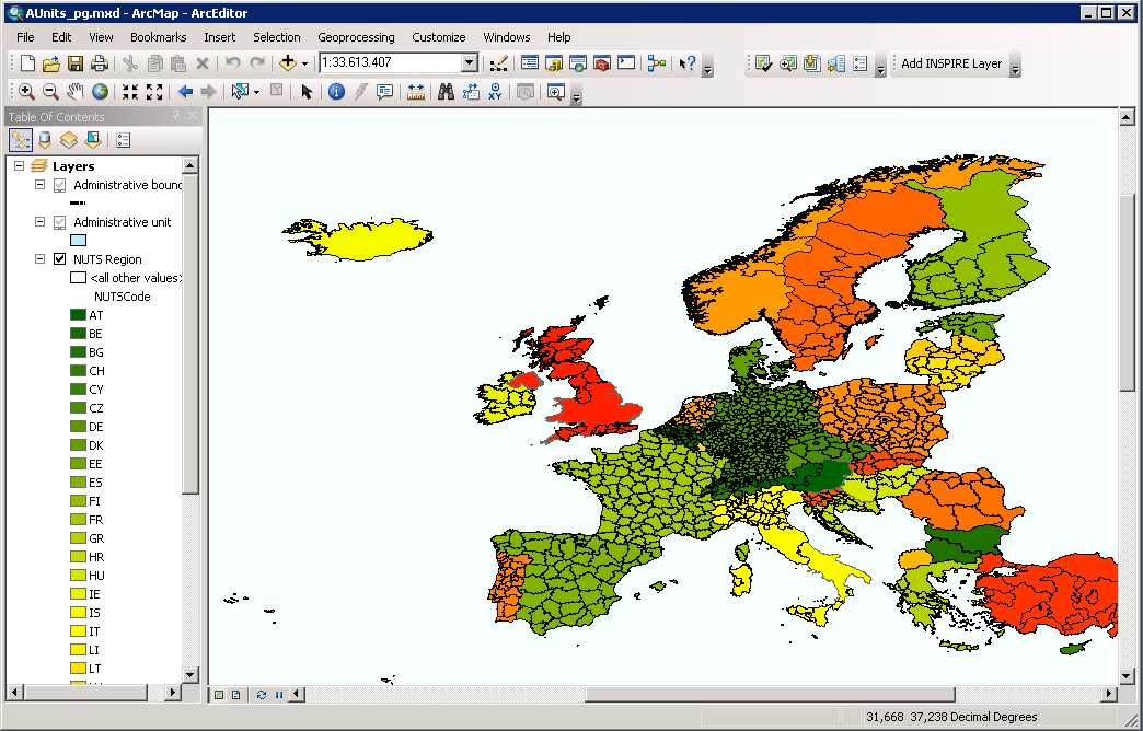 Ergebnis des INSPIRE Map Authoring Tool (Karten-Dokument mit