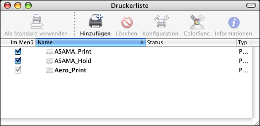 EINRICHTEN DER DRUCKFUNKTIONALITÄT UNTER MAC OS X 12 4 Markieren Sie in der Liste den Drucker mit dem Verbindungstyp Bonjour. 5 Klicken Sie auf Hinzufügen.