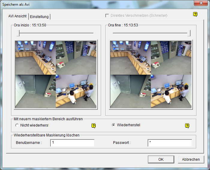 3.2 Erweiterte Funktionen beim Speichern im AVI-Format 3.2.1 Speichern entzerrter Fischaugenobjektiv-Aufnahmen im AVI-Format Zuvor wurden die von Fischaugenkameras aufgenommenen Videos als kreisförmiges Eingangsbild gespeichert.