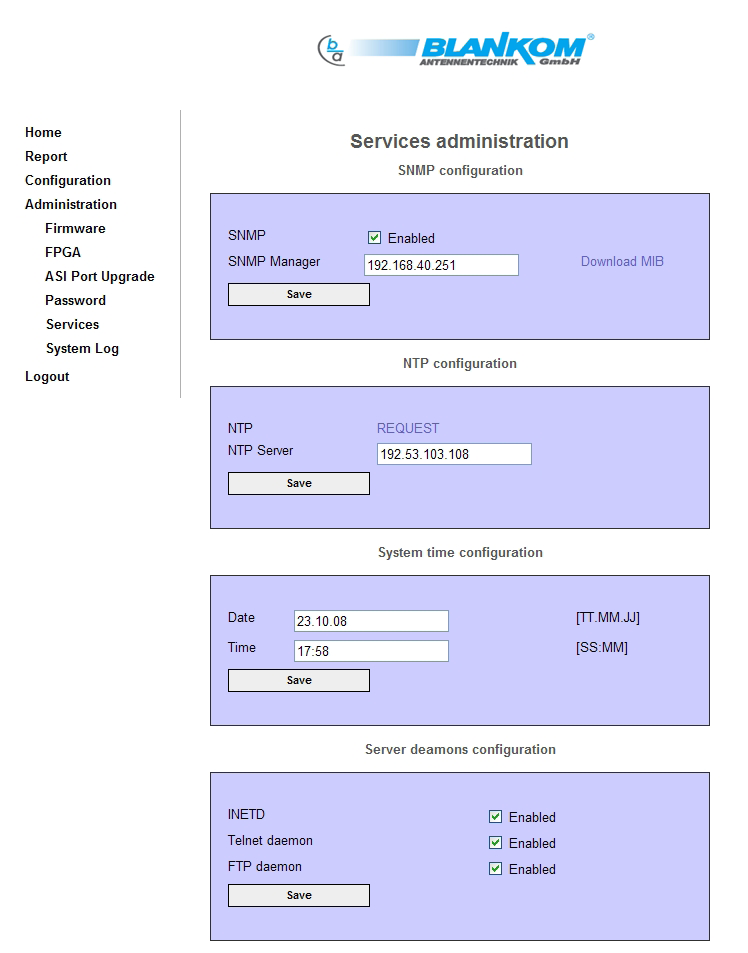 3.4.4.4 Administration der Geräteserver Der ITB 100 enthält verschiedene Server, die nach Aufruf des