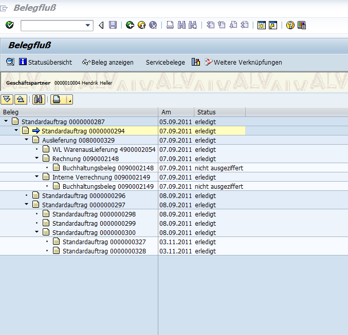 Belegfluss SAP Kundenauftrag mit