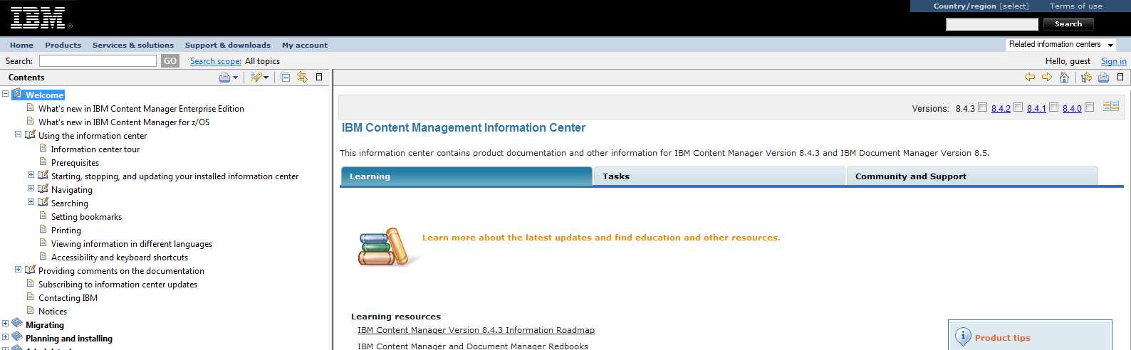 CM 8.4.3 Update Zugang zum aktualisierten Infocenter http://publib.boulder.ibm.