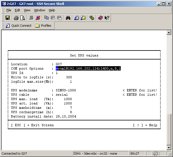 Figure 84: Einstellung CS121 Netzwerk TCP/IP to Serial Converter (MOXA, or other) Hinweis: Der CS122 virtuelle COM Port wird in den UPS Values nicht länger unterstützt!