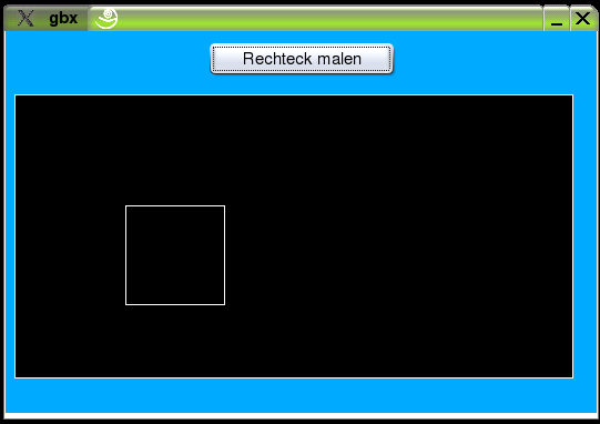 Punkt,Linie,Kreis Draw.End Abb. 57 5.3.1 Rechteck mit Farbe füllen Das Beispielprogramm zeichnet ein Rechteck und füllt es mit weißer Farbe. PUBLIC SUB Button1_Click() Draw.