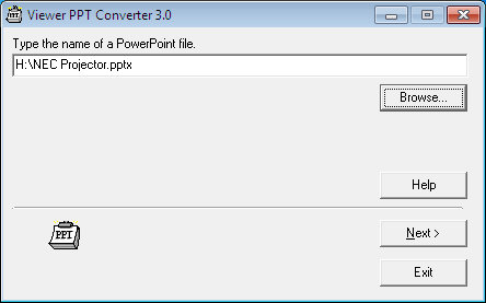 8. User Supportware Umwandlung von PowerPoint-Dateien in Dias (Viewer PPT Converter 3.0) Mit Viewer PPT Converter 3.0 können Sie PowerPoint-Dateien in JPEG-Dateien umwandeln.