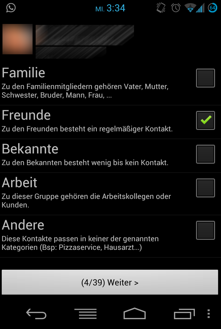 4.3. Implementierung Abbildung 4.1.: Screenshot der Android-Anwendung, die für die Sammlung von Kontaktund Aktivitätsdaten zuständig ist. übertragen werden.