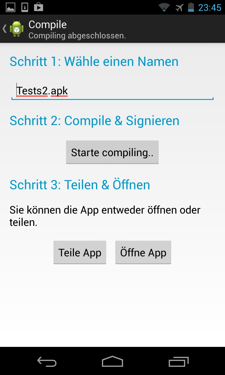 5 Implementierung Abbildung 5.8: Compile-Activity auf dem Nexus 4. Über (About.