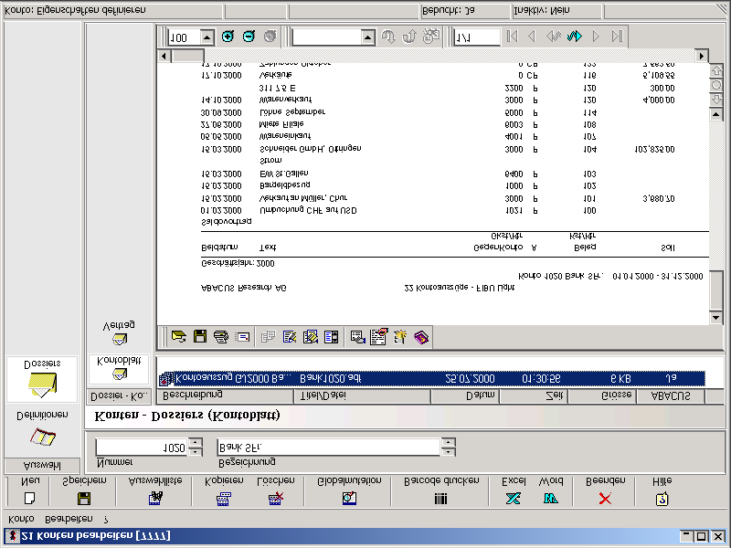FIBU Konten bearbeiten 21 Zusatzdefinitionen F6 Dossier Shift F6 Dossier <Shift F6> Bild 21-3: Konten - Dokumente Bemerkungen In Dossiers, auch Arbeitsmappen genannt,
