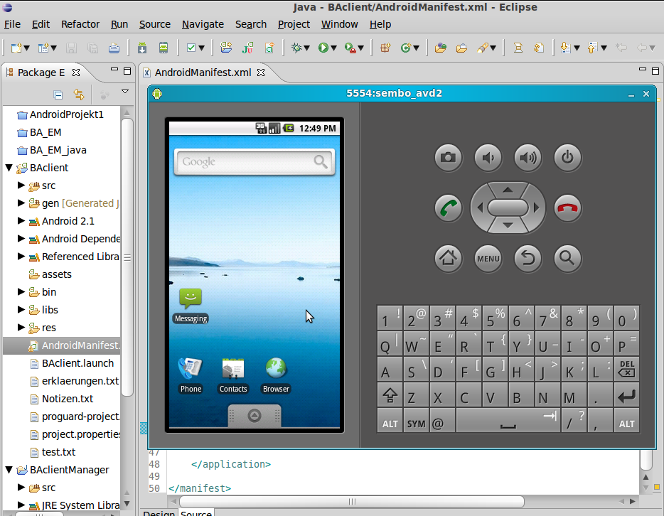2. Grundlagen JCA/JCE 2.7.2 eingebunden. Die Android-SDK bietet einen Emulator an, in dem die Anwendung ausgeführt wird. Abbildung 2.11