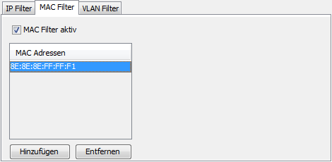Version 2.0.1 27.11.2014 Rev.1 Seite 54 Abbildung 8.59: Einstellen eines MAC-Filters VLAN Filter: Sie können VLAN IDs die aufgezeichnet werden sollen definieren.