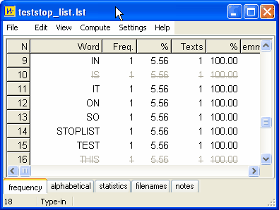 Controller 44 Sie könnten die Statistik der Übereinstimmungen unter der Menüoption Statistikzusammenfassung aufrufen Siehe auch: Worlisten vergleichen, Versionen vergleichen, Stopplisten, Lemmata