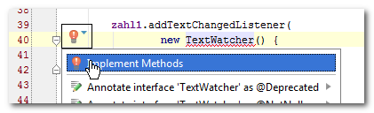 Seite 94 von 140 fehlenden Methoden implementiert. public void ontextchanged(charsequence s, int start, TextWatcher-Methoden implementieren.