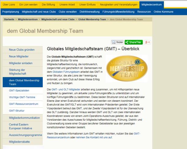 Webseite des Global Membership