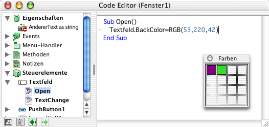 Benutzung des Code-Editors 191 Einfügen eines Eigenschafts- oder Methodennamens mittels Schnellkopie Die Auto-Vervollständigen-Funktion macht es einfach, im Code-Editor Eigenschaften- oder