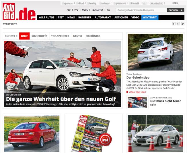 autobild.de Festpreise Homepage Homepage 1 & 2 - Festpreise auf Tagesbasis Werbeformen Home 1 Home 2 Garantierte AI Die Homepage von autobild.