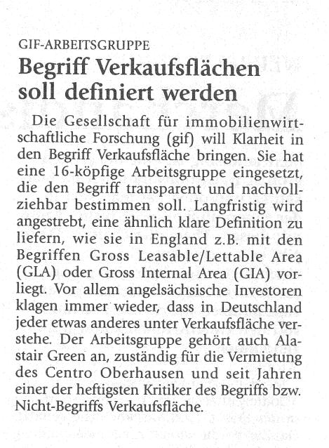Strafe in Millionenhöhe rechnen (muss), falls er gegen die festgesetzten Quadratmeterzahlen verstößt. Der Planungsausschuss soll regelmäßige Kontrollberichte erhalten. (Rheinische Post, 26.10.2005).