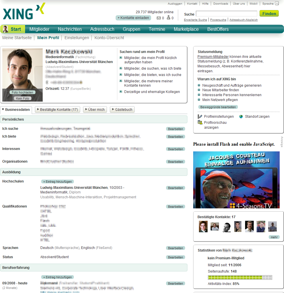 XING Juli 2003: openbc Ende 2006: XING 16 verschiedene Sprachen Premium-Accounts: 5,95 / Monat