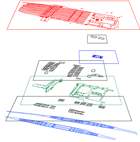 Abbildung 61: Ebenen in der Simulation mit den neuen Zwischenebenen (Quelle: Moser) Dadurch das Setzen der drei zusätzlichen Zwischenebenen (schwarz) sieht der physikalische Rahmen der Simulation wie